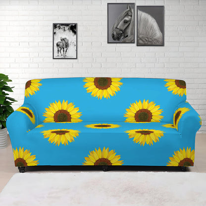 Blue Cute Sunflower Pattern Print Sofa Cover
