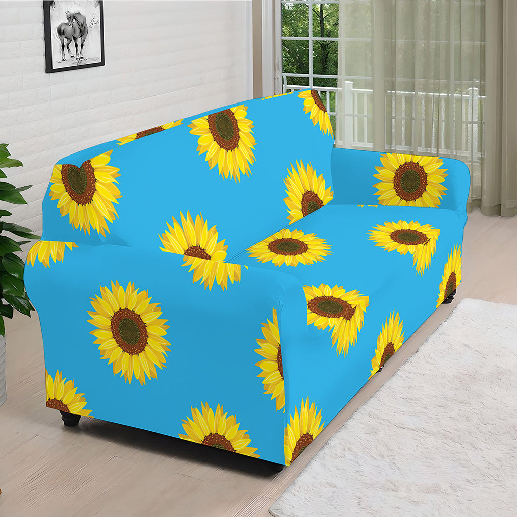 Blue Cute Sunflower Pattern Print Sofa Cover
