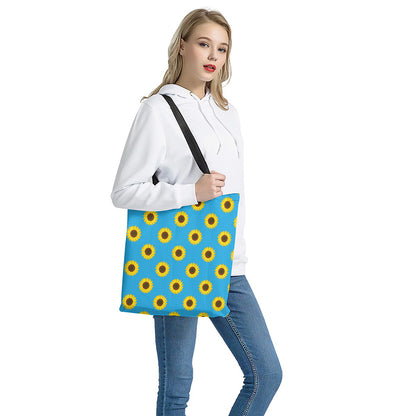 Blue Cute Sunflower Pattern Print Tote Bag