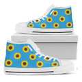 Blue Cute Sunflower Pattern Print White High Top Sneakers