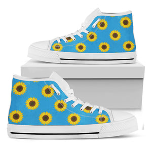 Blue Cute Sunflower Pattern Print White High Top Shoes