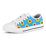 Blue Cute Sunflower Pattern Print White Low Top Shoes