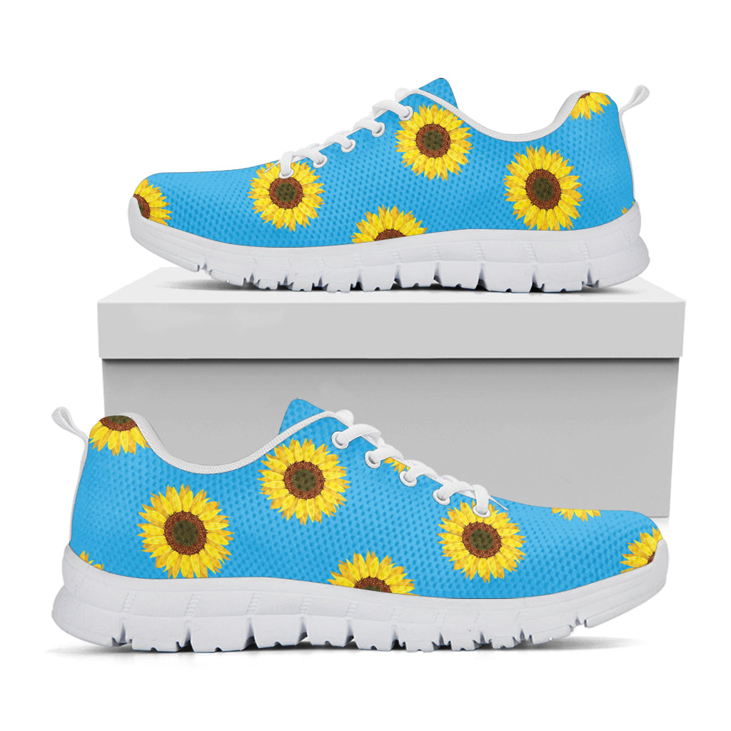 Blue Cute Sunflower Pattern Print White Sneakers