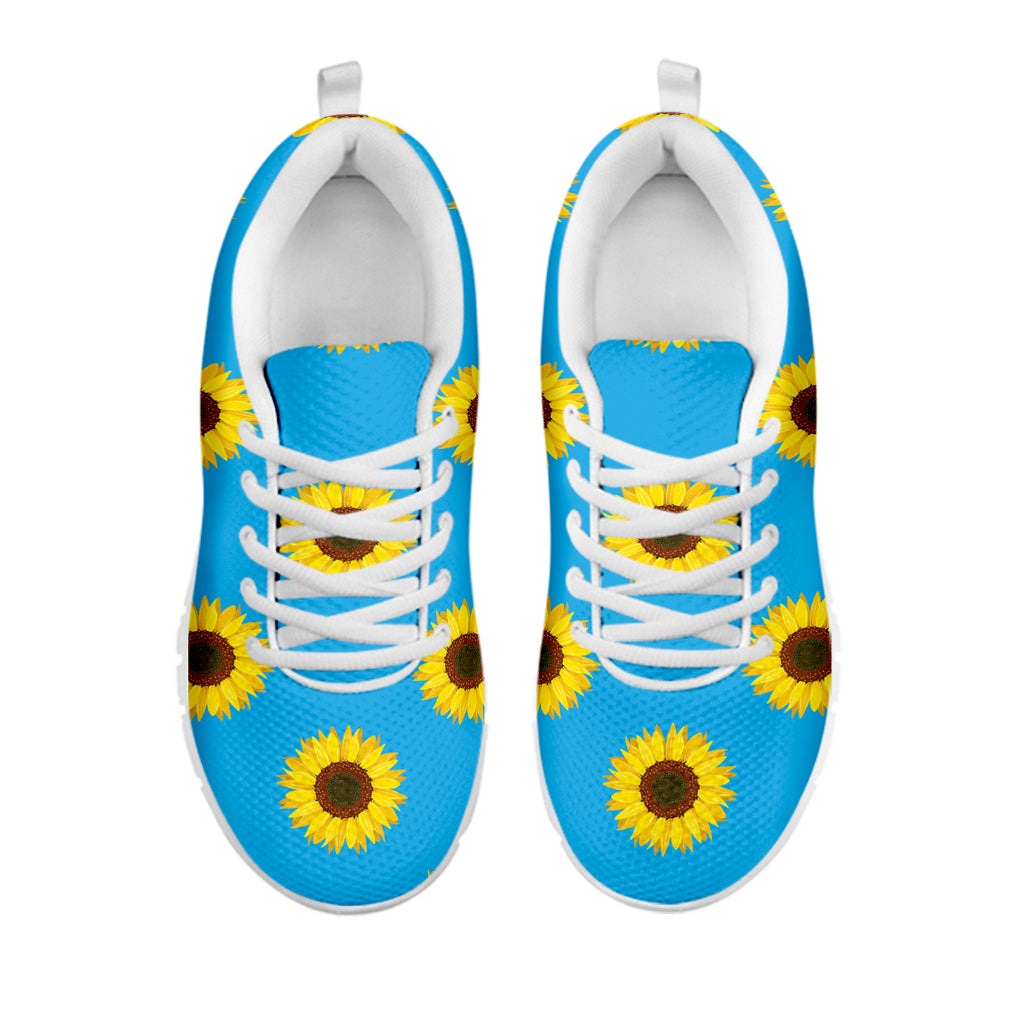 Blue Cute Sunflower Pattern Print White Sneakers