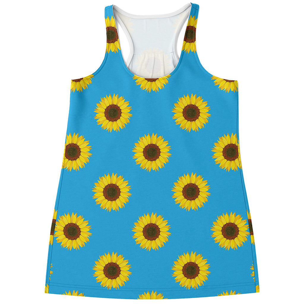 Blue Cute Sunflower Pattern Print Women's Racerback Tank Top