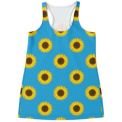 Blue Cute Sunflower Pattern Print Women's Racerback Tank Top