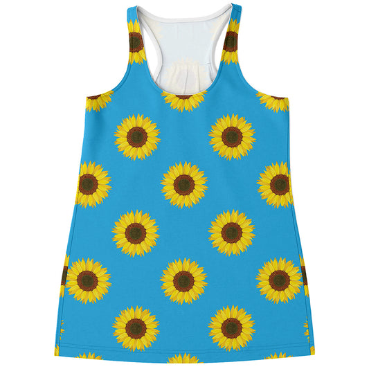 Blue Cute Sunflower Pattern Print Women's Racerback Tank Top
