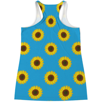 Blue Cute Sunflower Pattern Print Women's Racerback Tank Top