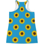 Blue Cute Sunflower Pattern Print Women's Racerback Tank Top