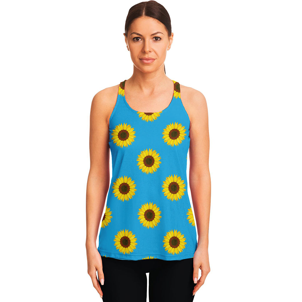 Blue Cute Sunflower Pattern Print Women's Racerback Tank Top