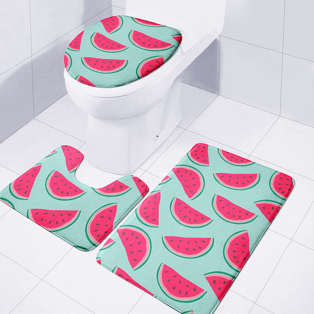 Blue Cute Watermelon Pattern Print 3 Piece Bath Mat Set