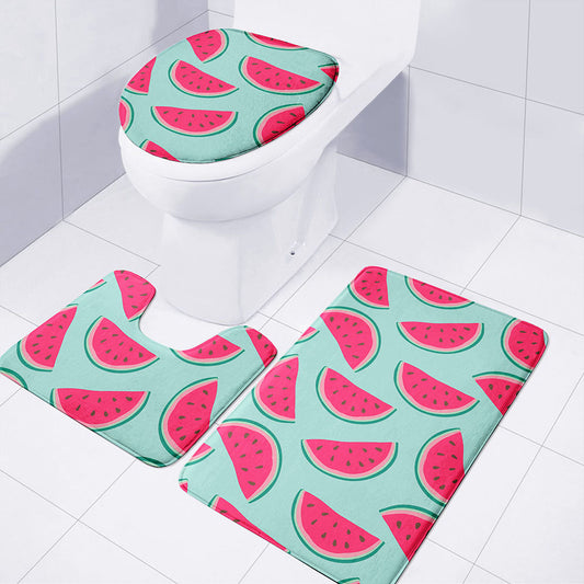Blue Cute Watermelon Pattern Print 3 Piece Bath Mat Set