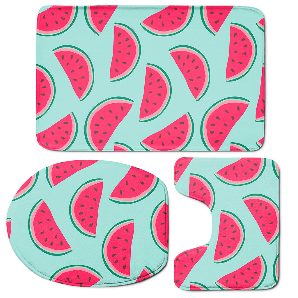 Blue Cute Watermelon Pattern Print 3 Piece Bath Mat Set
