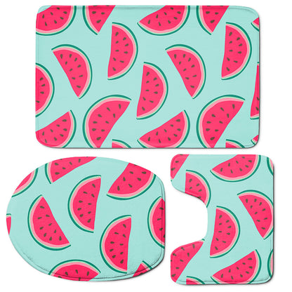 Blue Cute Watermelon Pattern Print 3 Piece Bath Mat Set