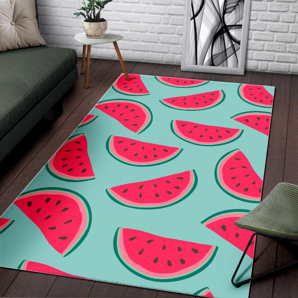 Blue Cute Watermelon Pattern Print Area Rug GearFrost