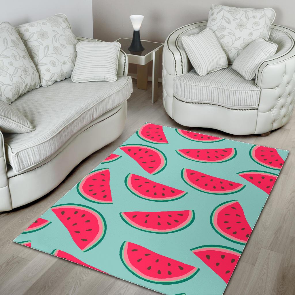 Blue Cute Watermelon Pattern Print Area Rug GearFrost