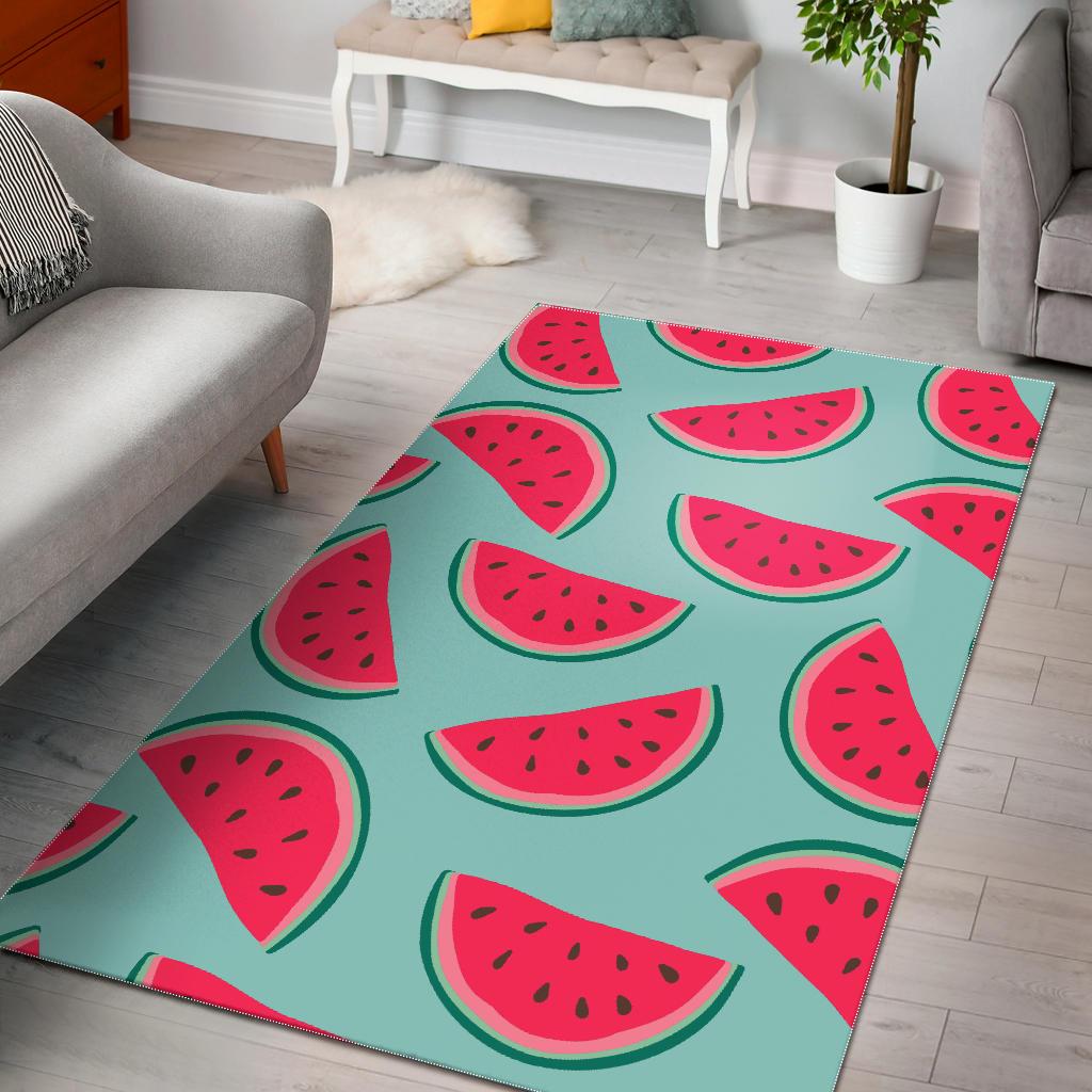 Blue Cute Watermelon Pattern Print Area Rug GearFrost