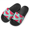 Blue Cute Watermelon Pattern Print Black Slide Sandals