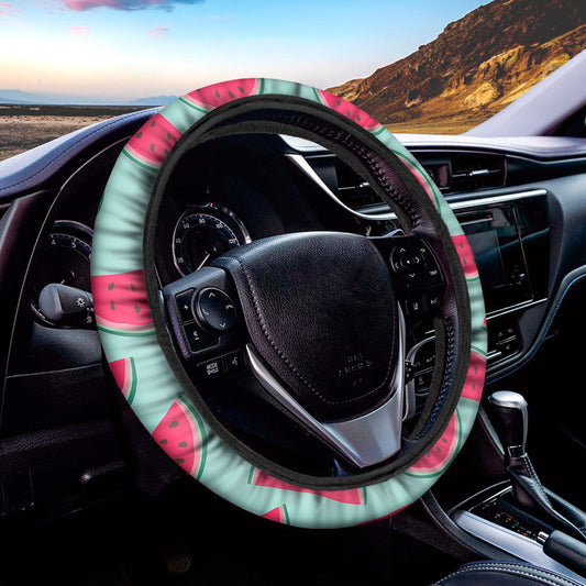 Blue Cute Watermelon Pattern Print Car Steering Wheel Cover