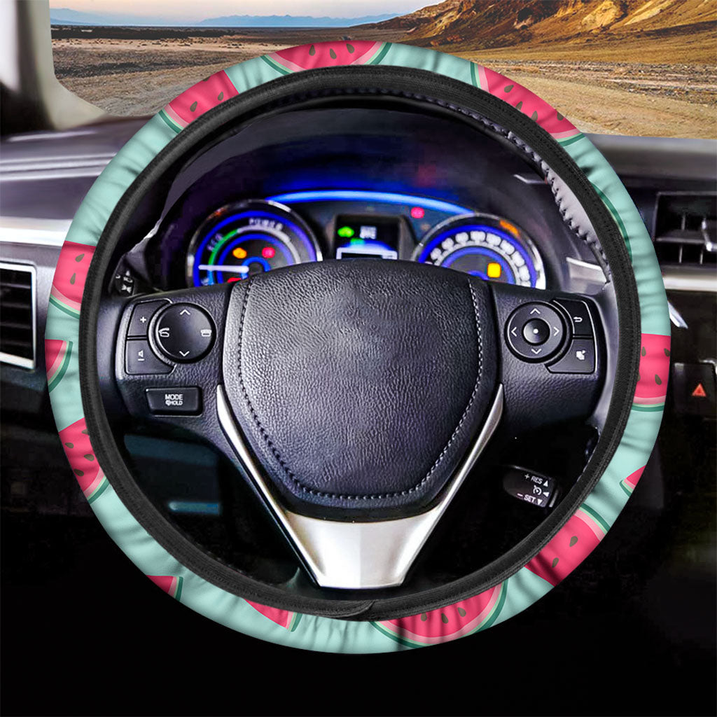 Blue Cute Watermelon Pattern Print Car Steering Wheel Cover