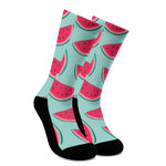 Blue Cute Watermelon Pattern Print Crew Socks