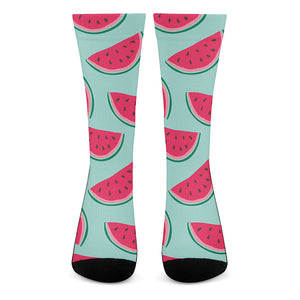 Blue Cute Watermelon Pattern Print Crew Socks