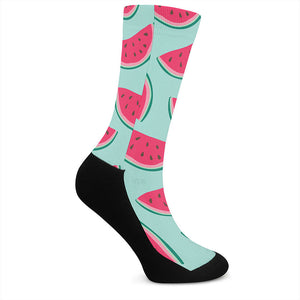 Blue Cute Watermelon Pattern Print Crew Socks