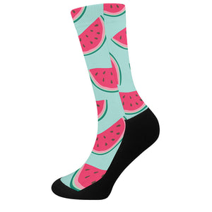 Blue Cute Watermelon Pattern Print Crew Socks