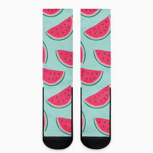 Blue Cute Watermelon Pattern Print Crew Socks