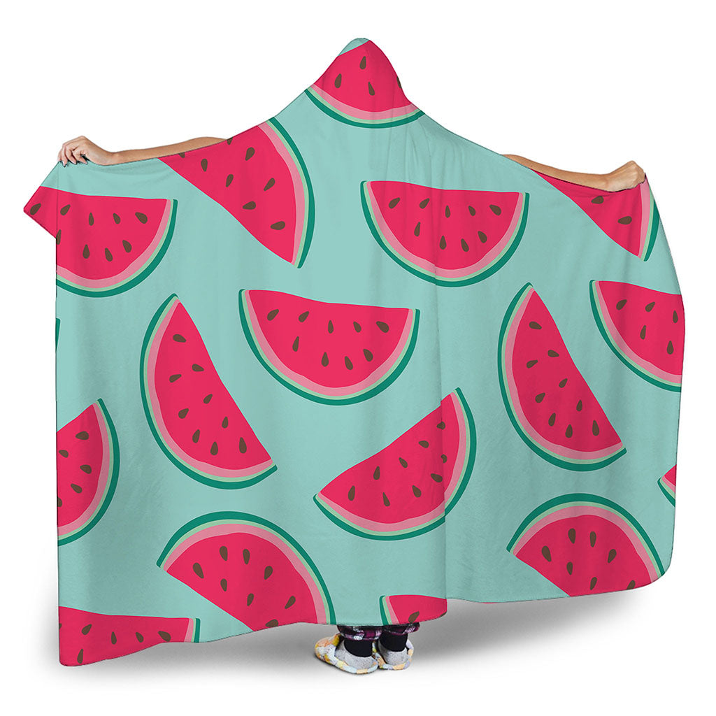 Blue Cute Watermelon Pattern Print Hooded Blanket