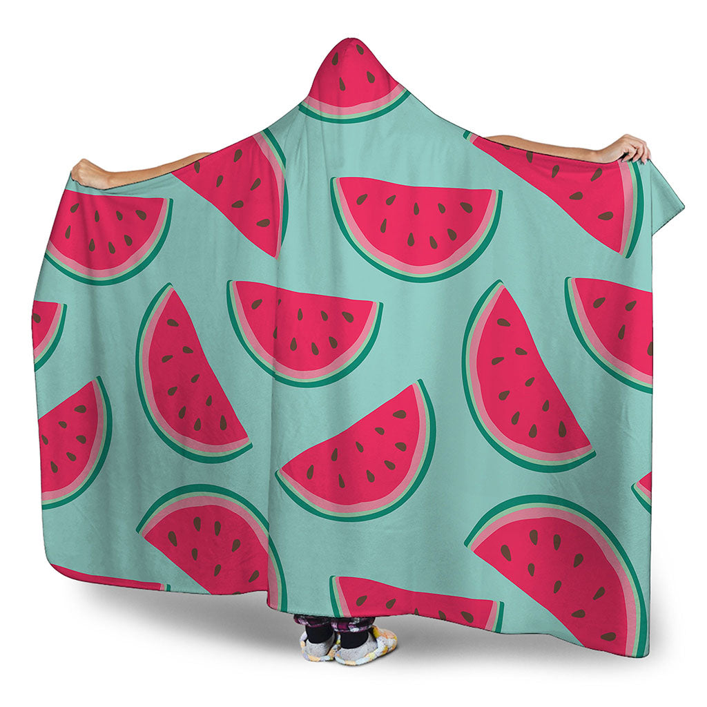 Blue Cute Watermelon Pattern Print Hooded Blanket