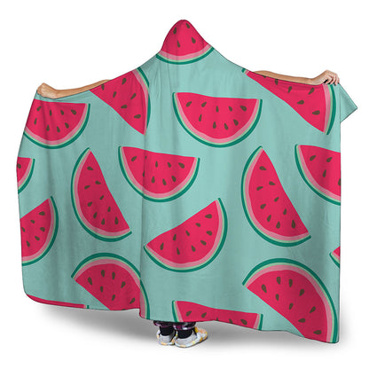Blue Cute Watermelon Pattern Print Hooded Blanket