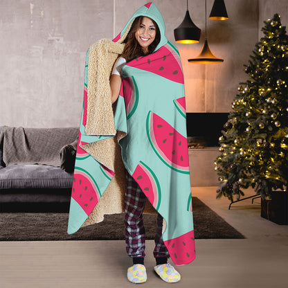 Blue Cute Watermelon Pattern Print Hooded Blanket