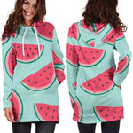 Blue Cute Watermelon Pattern Print Hoodie Dress GearFrost