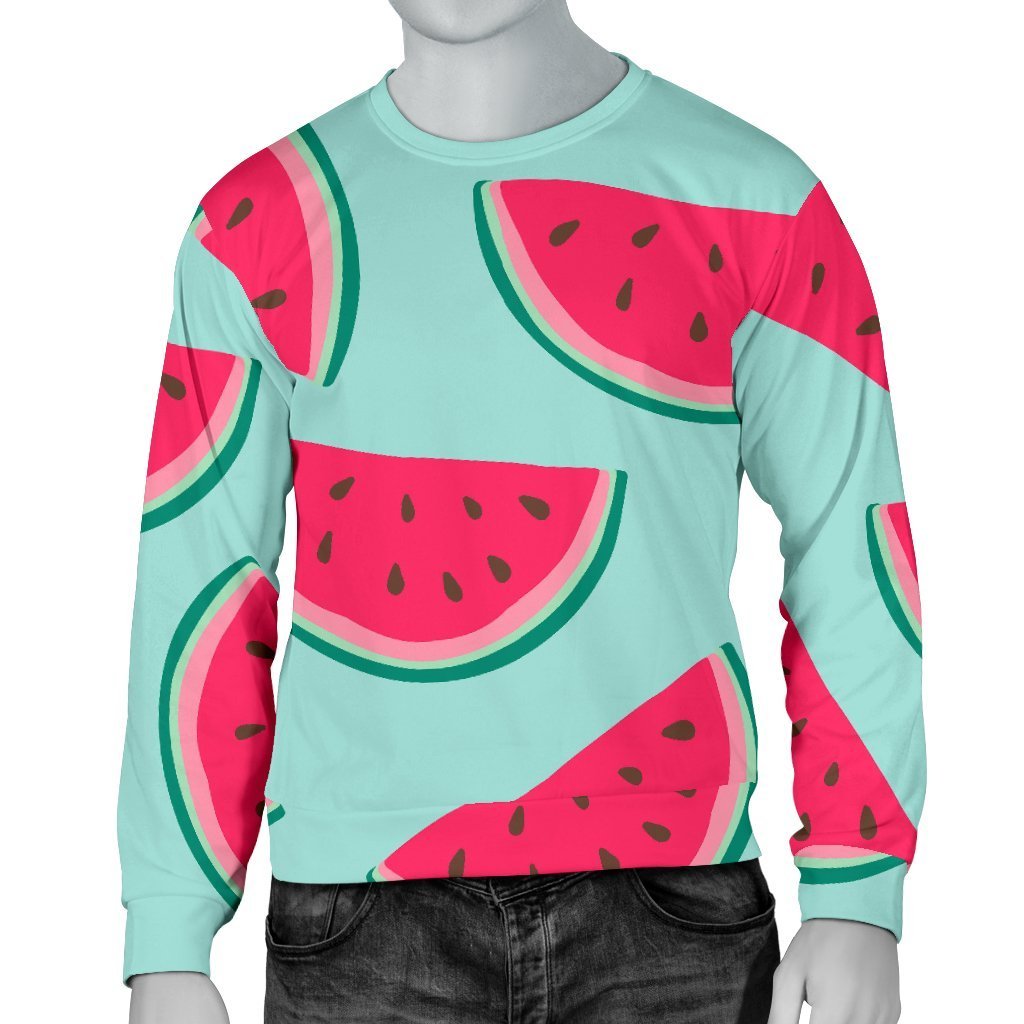 Blue Cute Watermelon Pattern Print Men's Crewneck Sweatshirt GearFrost