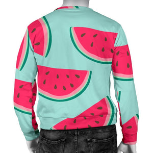 Blue Cute Watermelon Pattern Print Men's Crewneck Sweatshirt GearFrost