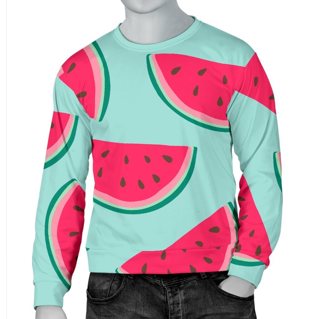 Blue Cute Watermelon Pattern Print Men's Crewneck Sweatshirt GearFrost