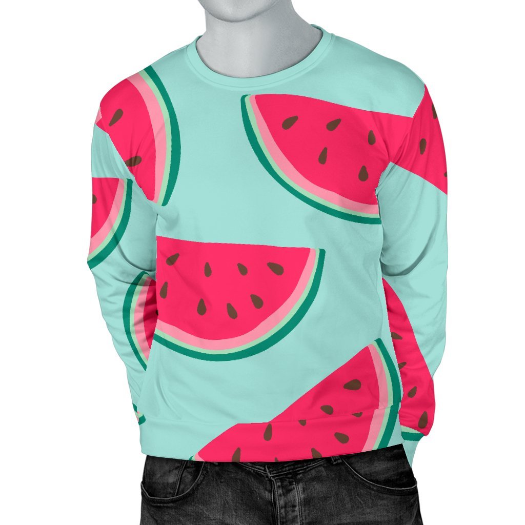 Blue Cute Watermelon Pattern Print Men's Crewneck Sweatshirt GearFrost