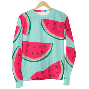 Blue Cute Watermelon Pattern Print Men's Crewneck Sweatshirt GearFrost