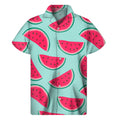 Blue Cute Watermelon Pattern Print Men's Short Sleeve Shirt