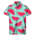 Blue Cute Watermelon Pattern Print Men's Short Sleeve Shirt