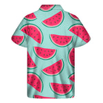 Blue Cute Watermelon Pattern Print Men's Short Sleeve Shirt