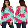 Blue Cute Watermelon Pattern Print Off Shoulder Sweatshirt GearFrost