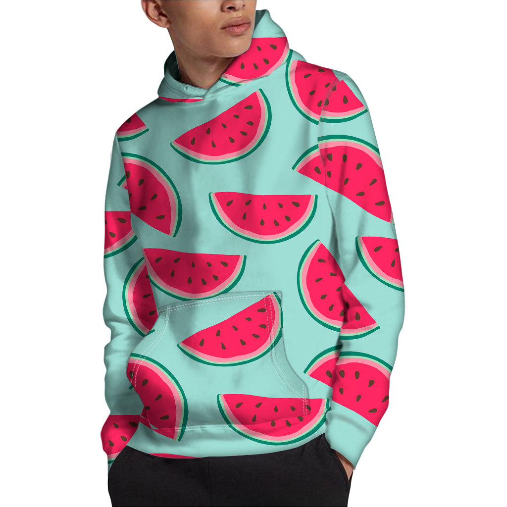 Blue Cute Watermelon Pattern Print Pullover Hoodie