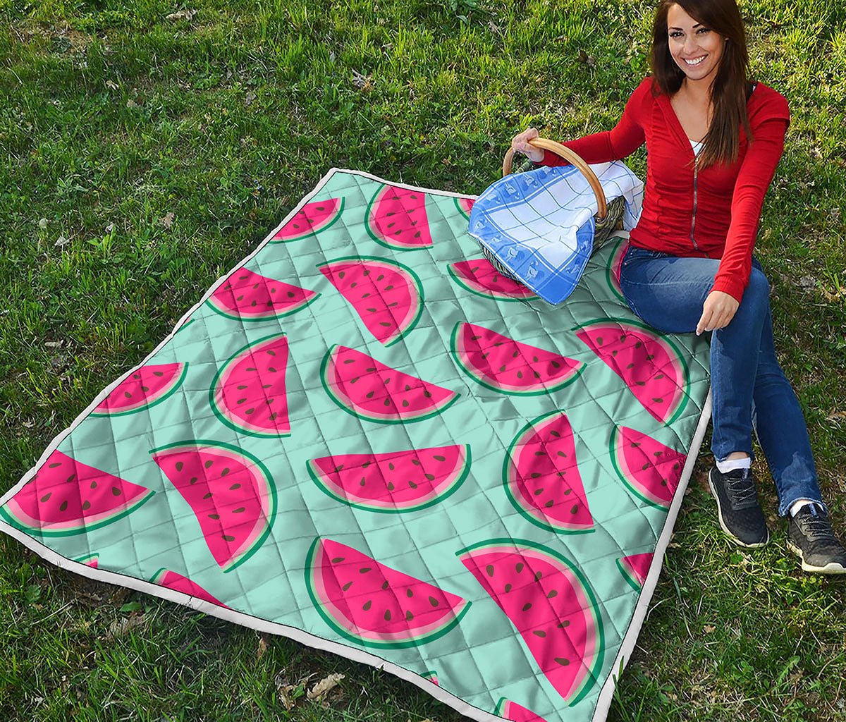 Blue Cute Watermelon Pattern Print Quilt