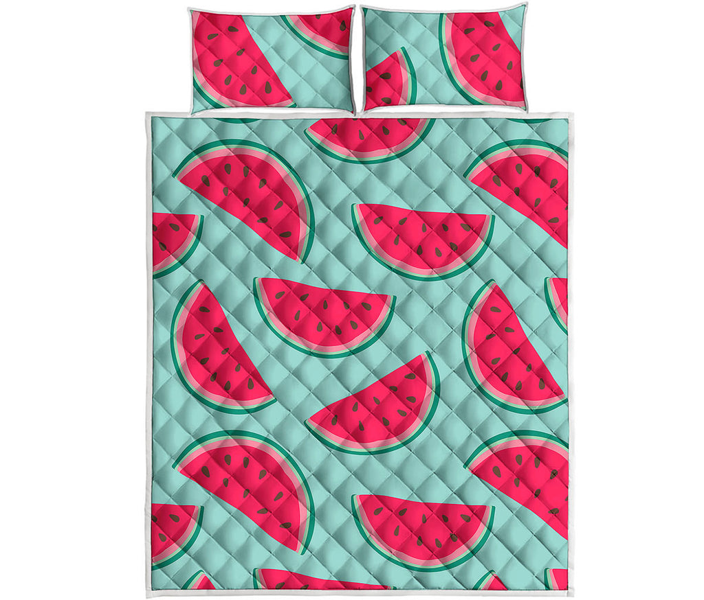 Blue Cute Watermelon Pattern Print Quilt Bed Set