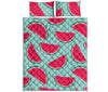 Blue Cute Watermelon Pattern Print Quilt Bed Set