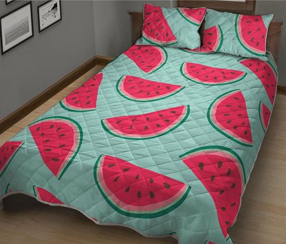 Blue Cute Watermelon Pattern Print Quilt Bed Set