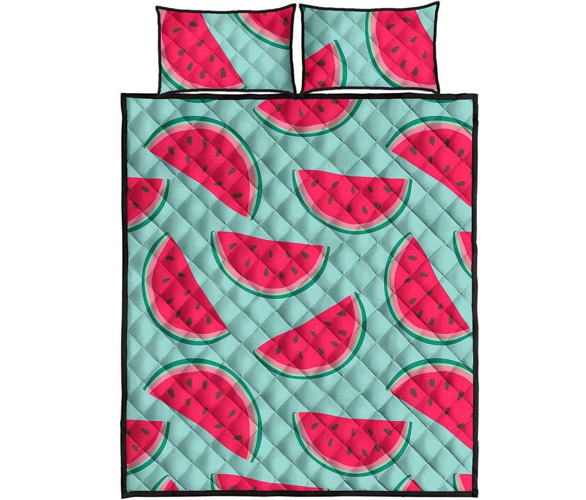 Blue Cute Watermelon Pattern Print Quilt Bed Set