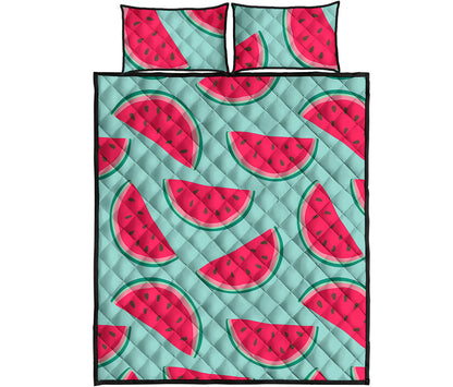 Blue Cute Watermelon Pattern Print Quilt Bed Set
